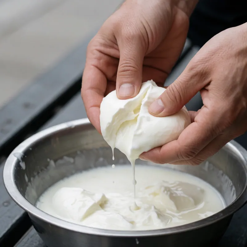 Fresh mozzarella torn by hand at Woodside Pizza, Woodside NY
