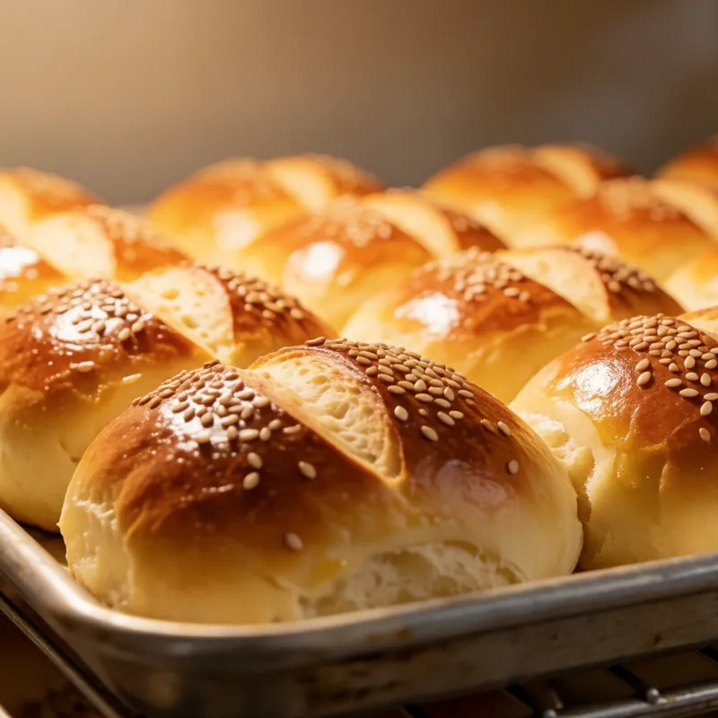 A tray of baked Italian rolls at Woodside Pizza, Woodside NY