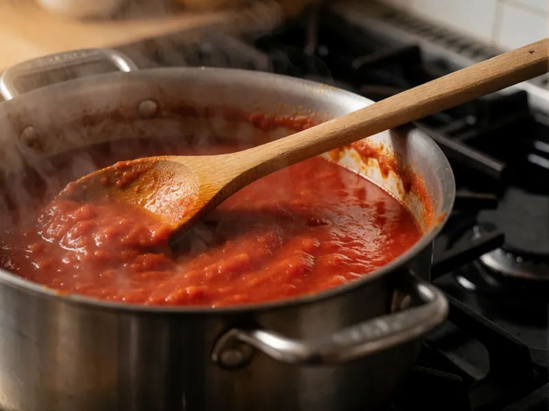 The sauce pot at Woodside Pizza, Woodside NY