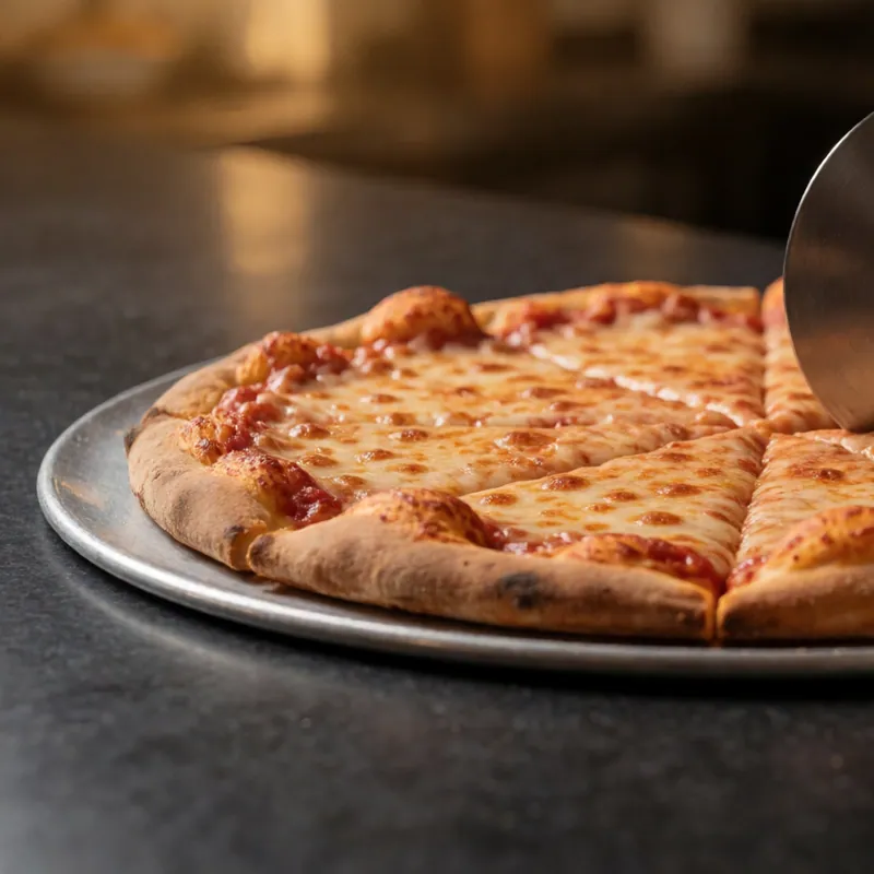 A wheel cutting a New York pizza at Woodside Pizza, Woodside NY