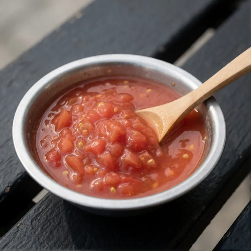 Hand-crushed plum tomatoes at Woodside Pizza in Woodside, New York