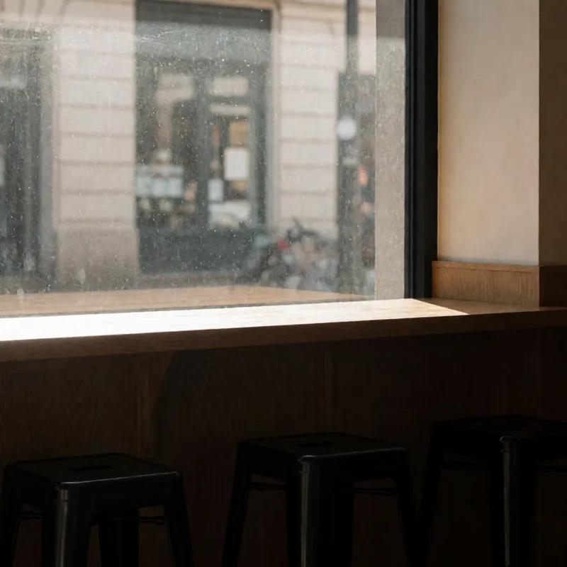 Morning light across the counter at Woodside Pizza, Woodside NY
